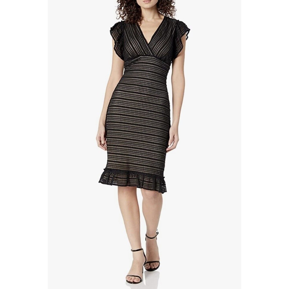 MAX STUDIO  BODYCON SILHOUETTE BLACK FLUTTER SLEEVE DRESS..! Size S